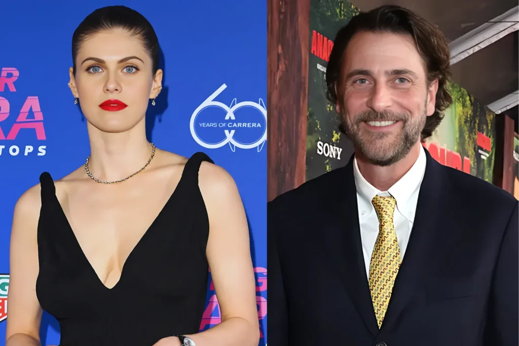 Alexandra Daddario and Andrew Form at separate red carpet events in formal attire
