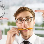 Man feeling pressured by time while trying to develop self discipline daily and improve focus habits