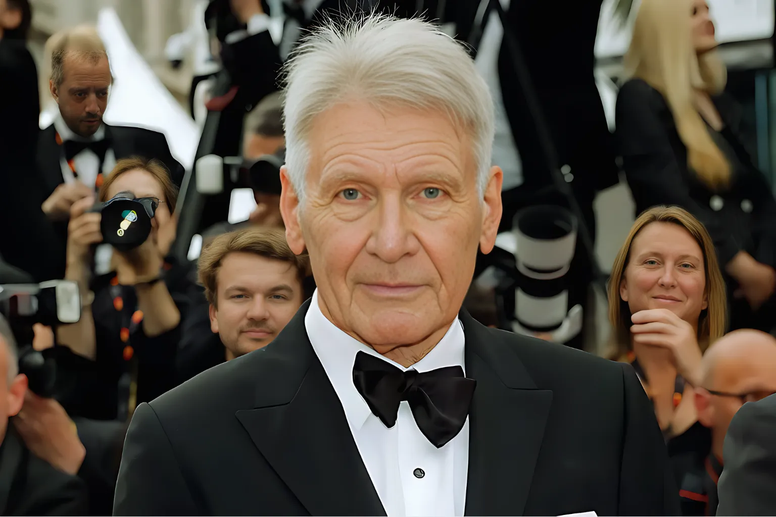 Harrison Ford Net Worth: $300M Fortune Exposed 1 Harrison Ford net worth spotlight at red carpet event in classic black tuxedo